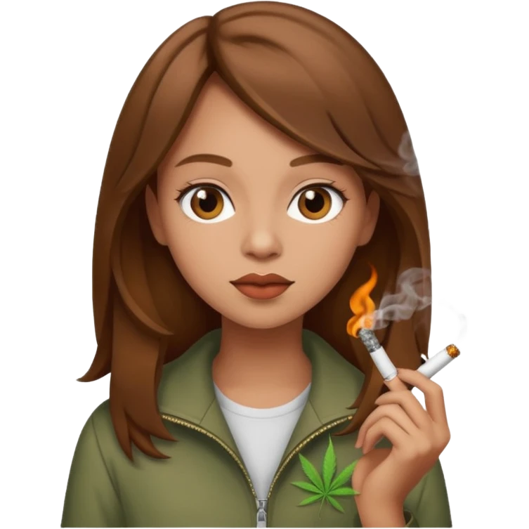 Brown hair girl smoking marijuana emoji