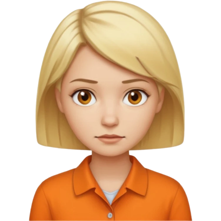 short blonde hair not smiling woman in orange collared shirt emoji