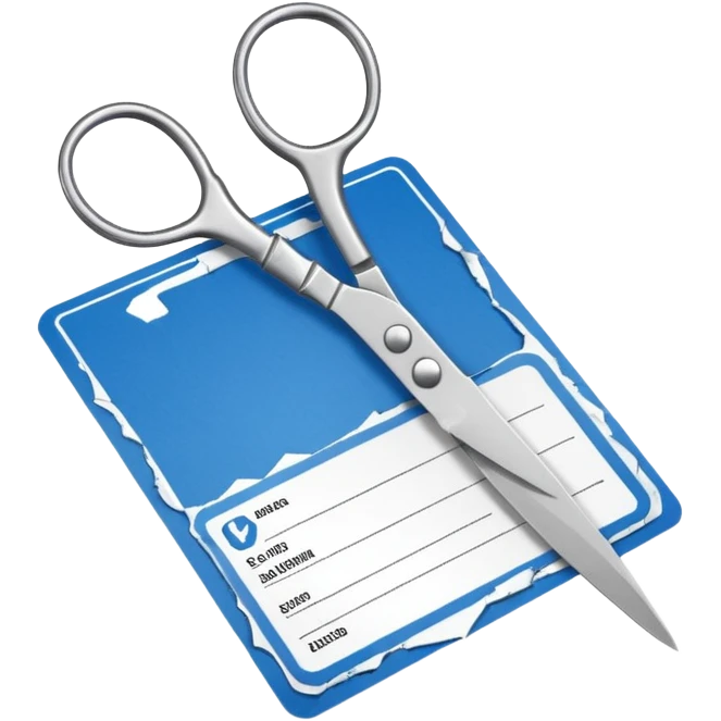 Scissors cutting military ID card in the middle front view emoji