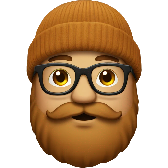 Chubby, black beanie, glasses, brown beard, smoking emoji