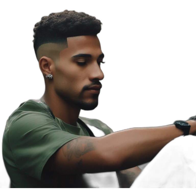 Uber Cariocas do Rio de Janeiro Brasil, criar do RJ roupas típicas da favela Streetwear black Brazilian young favela barberman doing a degradê militar fade haircut in a black Brazilian Man emoji