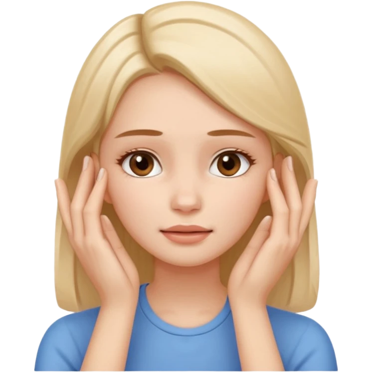 Simple emoji of a woman touching her face with both hands, hands pressing on cheeks and jaw, clear facial exercise with hands, easy to understand, simple icon, no beauty, no makeup, no medical elements
 emoji