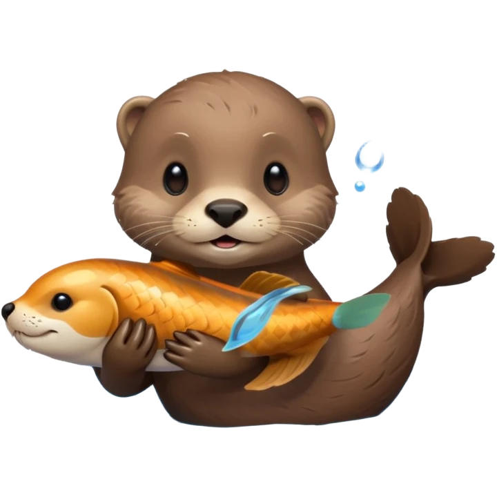 adorable otter floating on water, holding a fish emoji