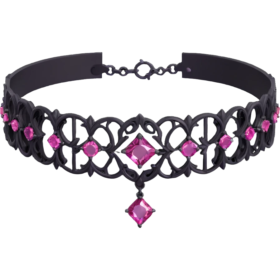 realistic 3D gothic choker with black and pink gemstones, minimal and elegant emoji