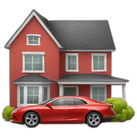 House with car wearing a head emoji