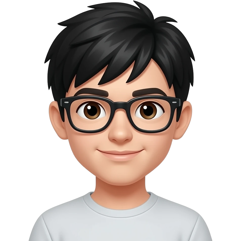 Boy with black hair and black glasses emoji