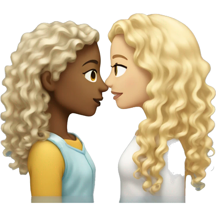 two girls kissing, one lightskin with curls and the other white with dirty blonde hair emoji