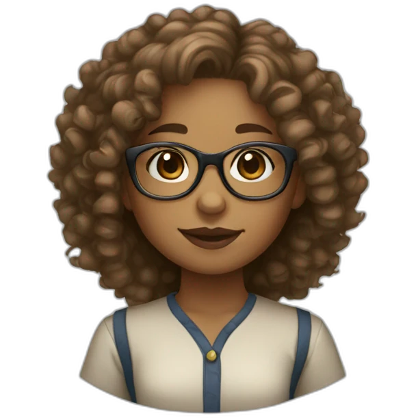 Light brown skin girl with curly hair and glasses emoji