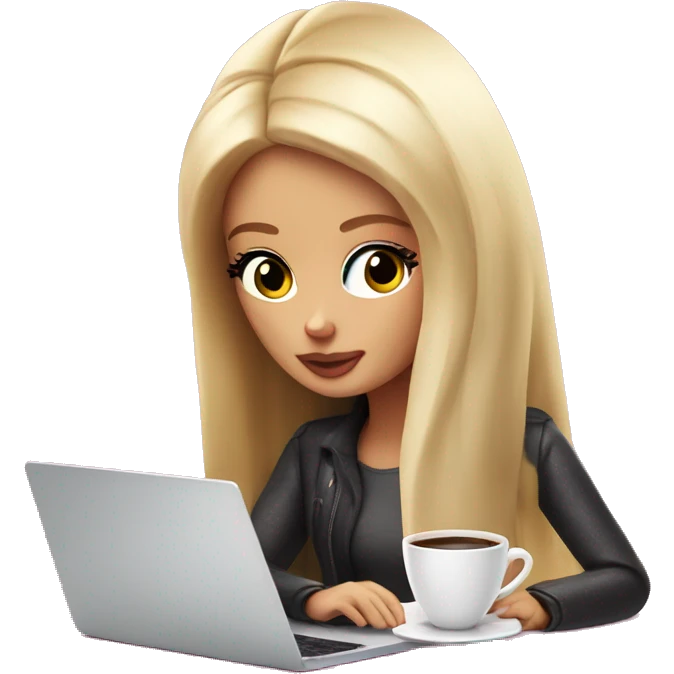 tired barbie with laptop drinking a lot of coffee emoji