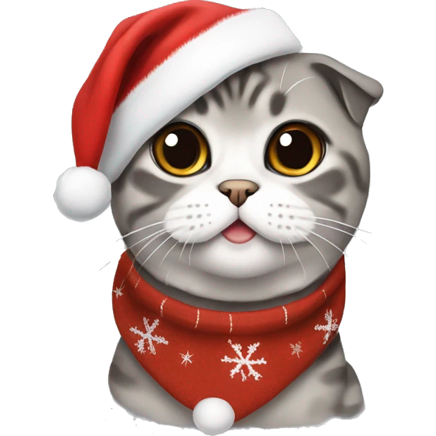 scottish fold wearing christmas hat emoji
