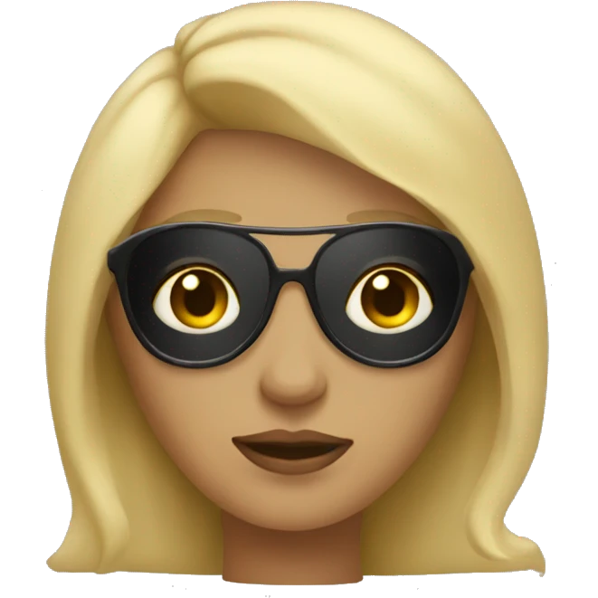 woman with blonde hair, sunglasses that block her eyesand a crown emoji