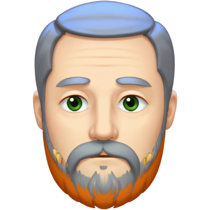 Greenish grey eyed adult man with tired look, half closed eyes. He has a very long beard hanging. Pale skin. He's serious and looks tired. Make sure his hair and beard are both dark gray. emoji
