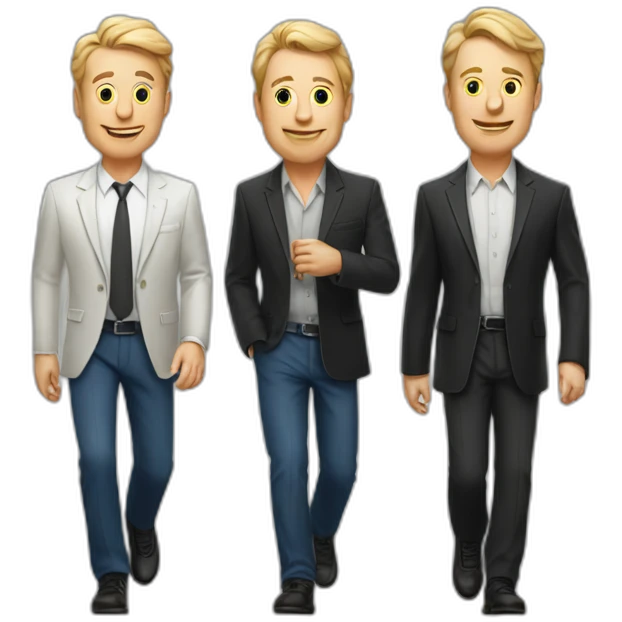 3 sharp white guys walking side by side at the casino emoji