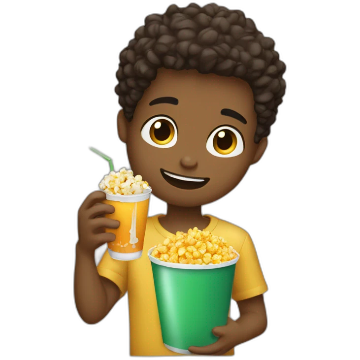 boy eating popcorns drinking apple juice emoji