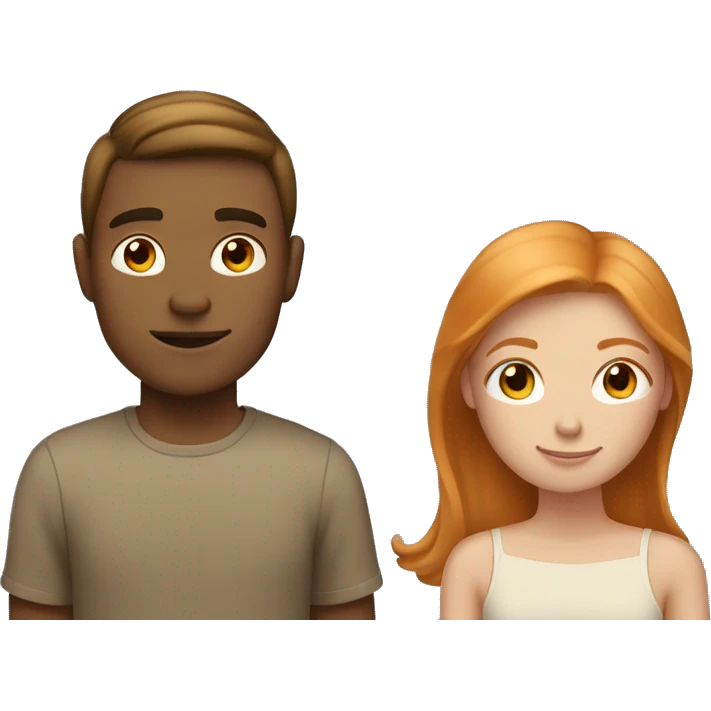 young tan Man with straight hair and young ginger woman cuddle emoji