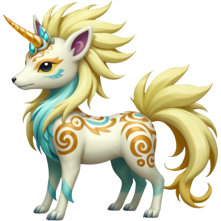Tropical Tiny Marked Patterned Tribal Shiny Albino Painted Oriental Asian Patterned Tropical Exotic Toxic Suicune-Meloetta-Solgaleo-Rapidash-Arcanine-Absol-fusion-hybrid-creature (full body) emoji