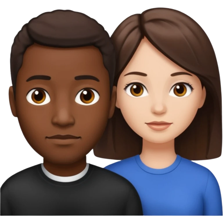 Black man short hair and white woman with long brown hair emoji