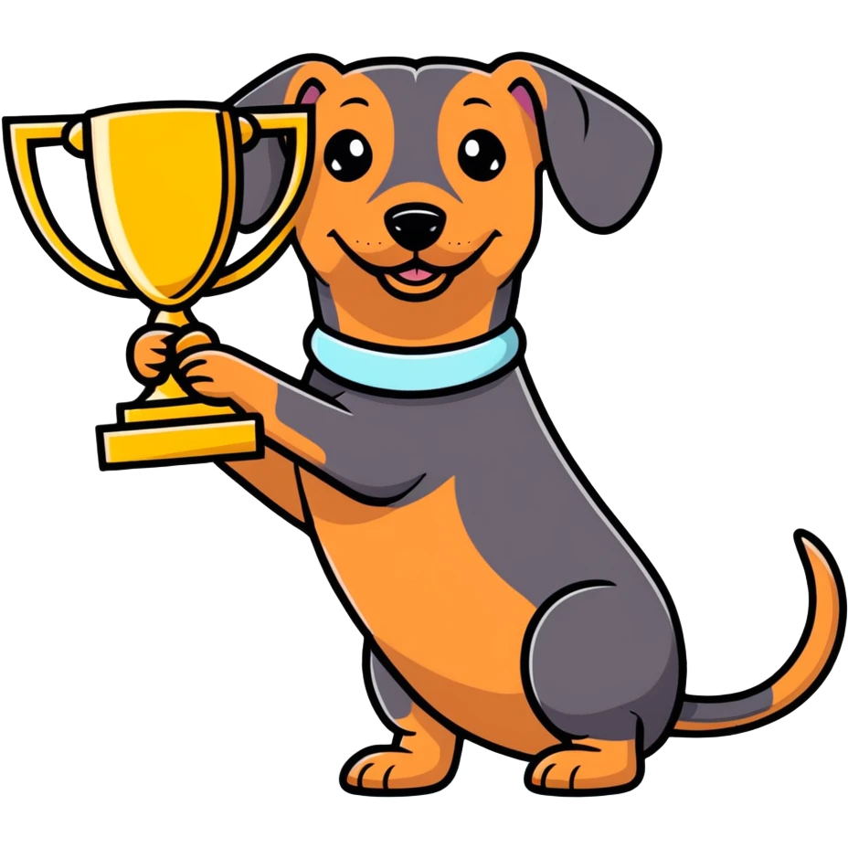 Weiner dog holding a trophy emoji
