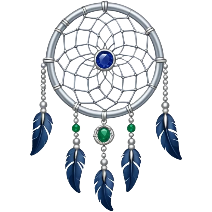 Silver Dreamcatcher with sapphire-stones and emerald-stones emoji