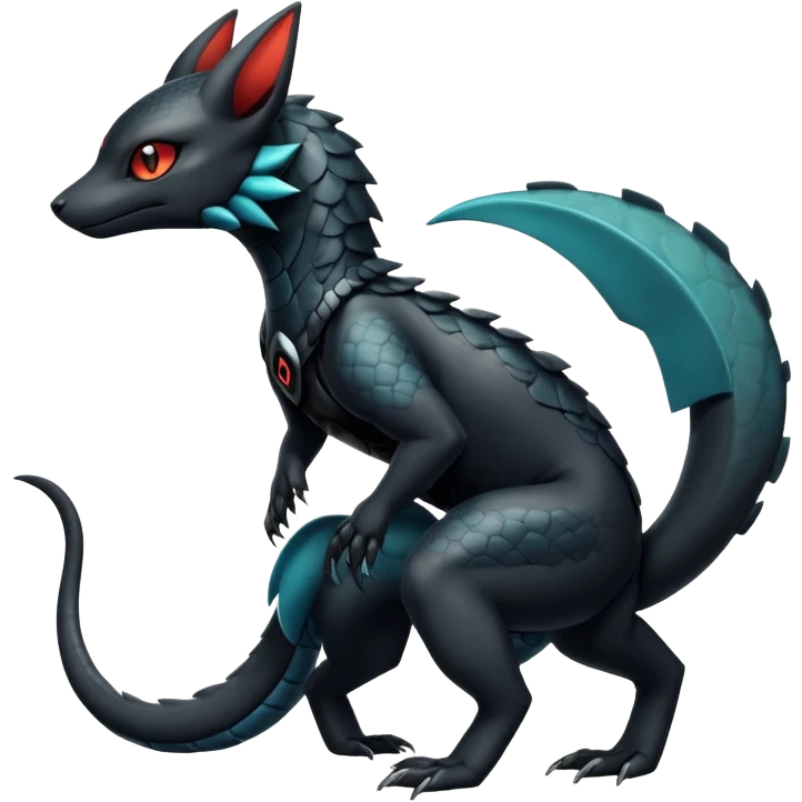 Modern Futuristic Scaly Cyber-Salandit-Umbreon-Litten-Hybrid (Full body) emoji