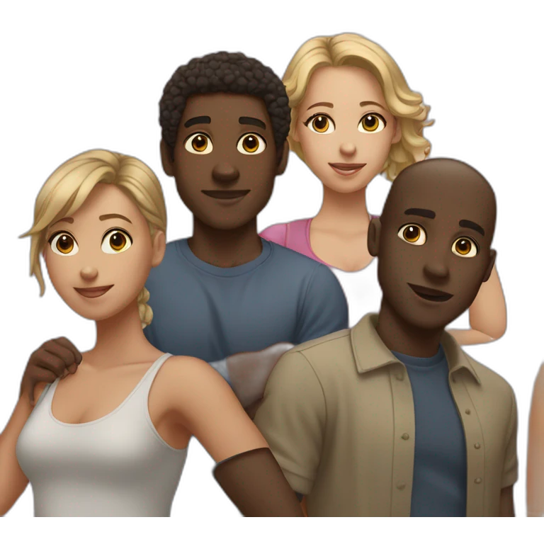 five black guys standing behind a light-skinned girl emoji