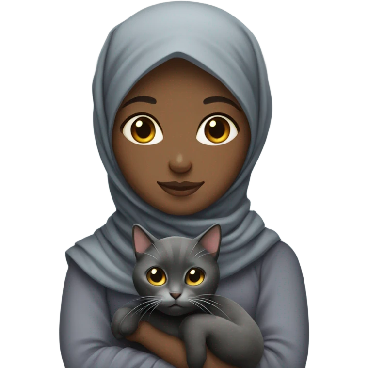 black hijabi hold a grey cat emoji