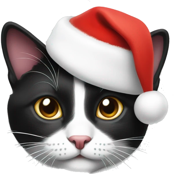 Black and white cat wearing Christmas hat emoji