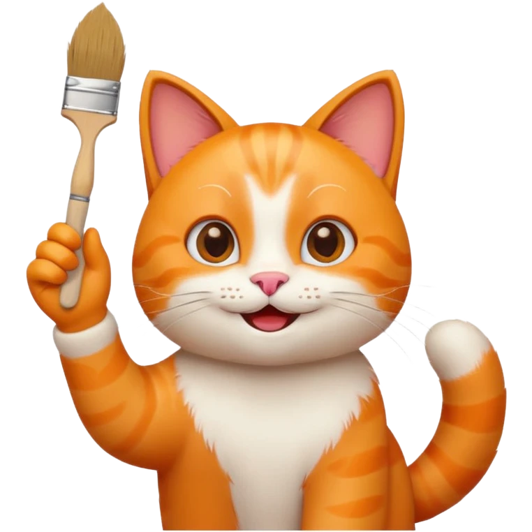 happy cat waving a paintbrush, cheerful, emoji style emoji