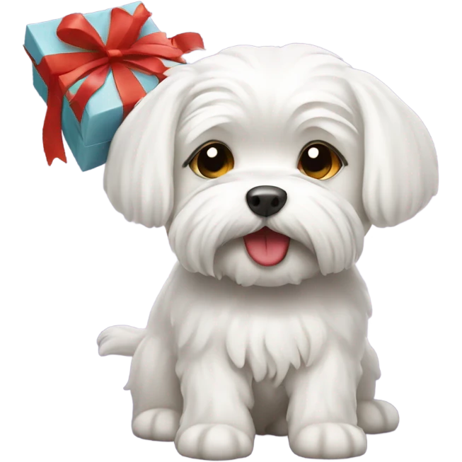 Maltese dog with a gift in its mouth emoji
