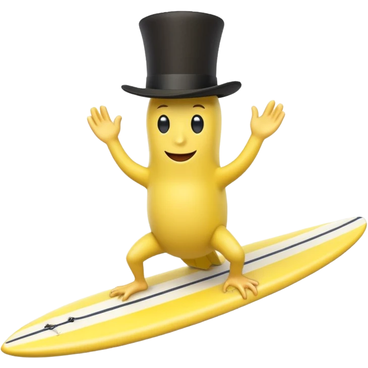 Banana wear a top hat on a surfboard  emoji