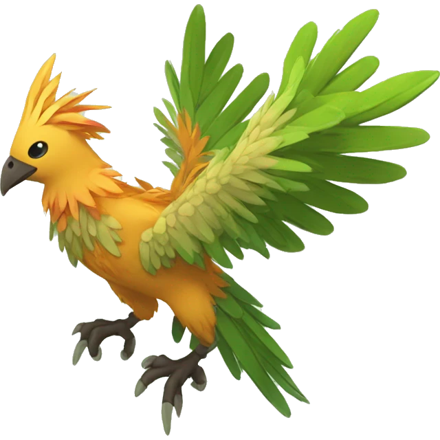 earthly muddy fresh Cool Cute Fantasy legendary jungle-bird plant-grass-type-Dendro-Phoenix-avian Fakemon full body emoji