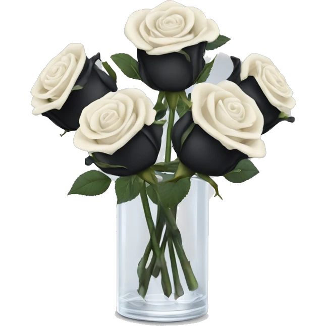 Black and ivory roses in transparent vase emoji