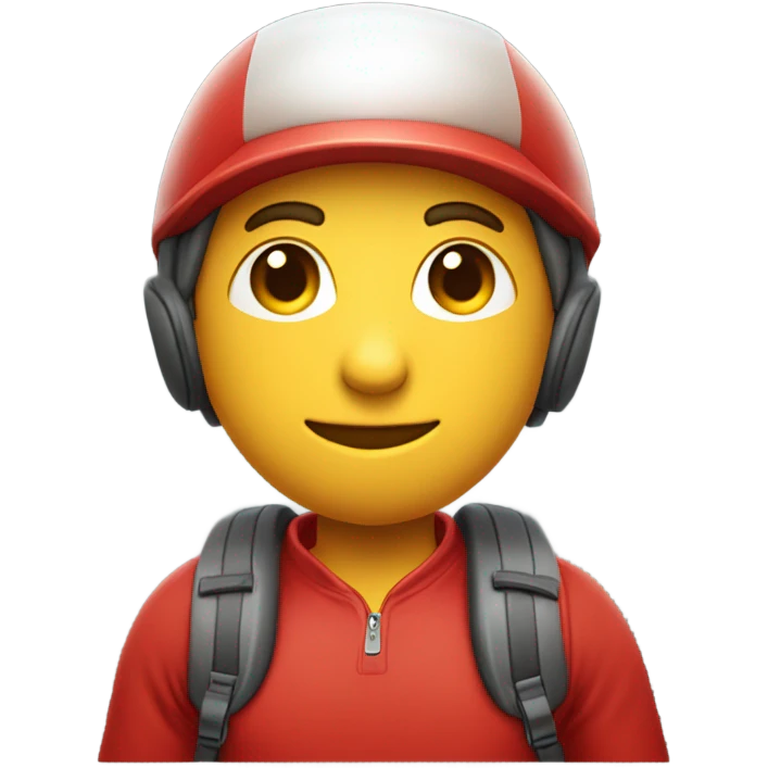 A solid red body with a smooth, round shape, a large visor, and a rectangular backpack on the back. emoji