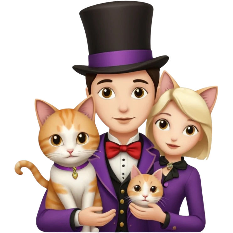 magician couple and their pet cat emoji