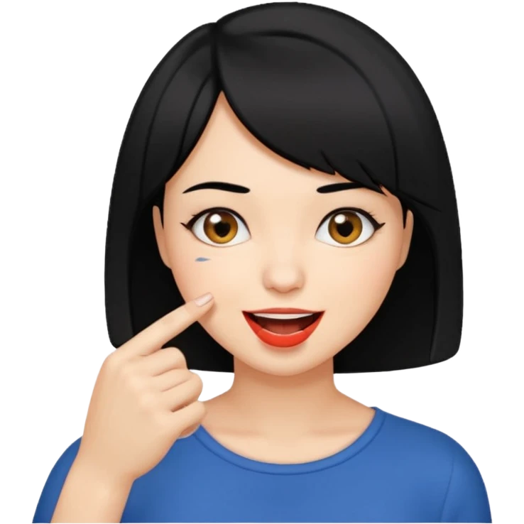 Chicas con pelo negro y corte bob haciendo que se muerde un dedo de manera picara emoji