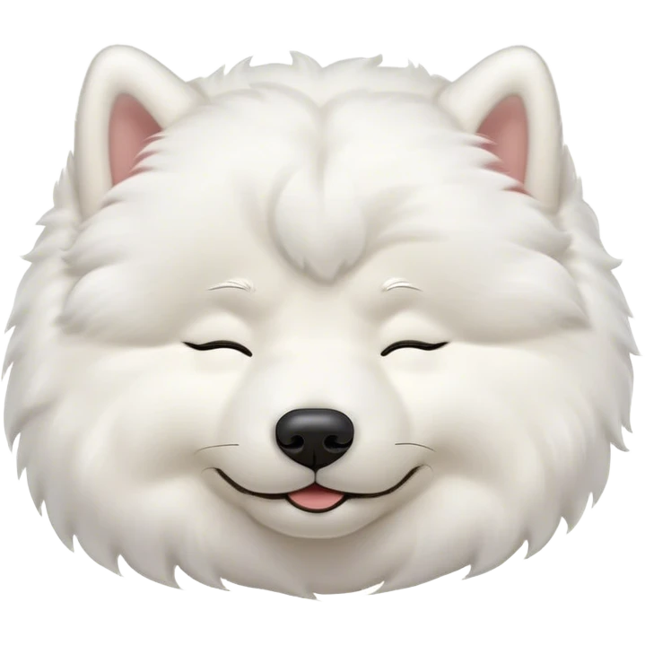 Meme-Worthy Cute Sleeping Samoyed Portrait Emoji, Head resting peacefully with a contented smile, showcasing a delightfully fluffy build and a luxuriously soft pure white Fur, eyes shut in a serene nap, Simplified yet hilariously adorable features, highly detailed, glowing with a soft, drowsy light, high shine, relaxed and utterly lovable, stylized with an air of playful laziness, bright and heartwarming, soft glowing outline, capturing the essence of a comically sleepy companion, so meme-worthy it feels like it could instantly become the next viral sensation of adorable slumber! emoji
