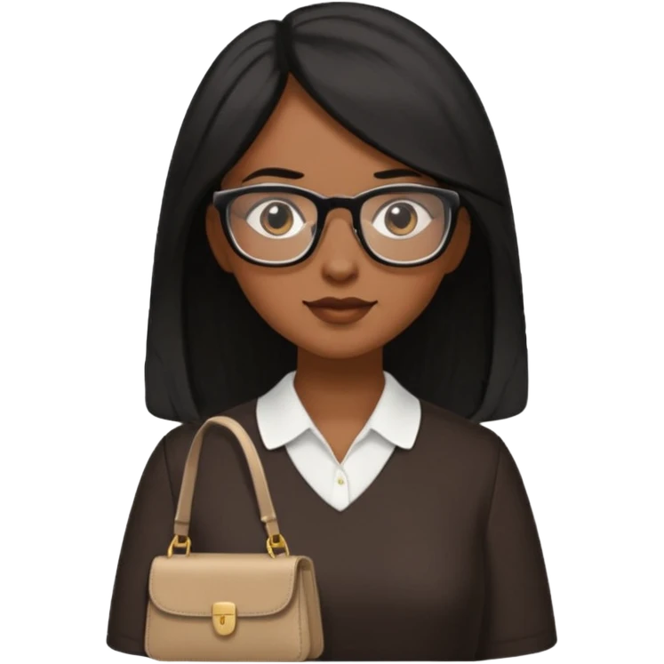 Cor da pele parda óculos um pouco quadrado cabelos longos e preto roupas blusinhas de manga curta with a purse emoji