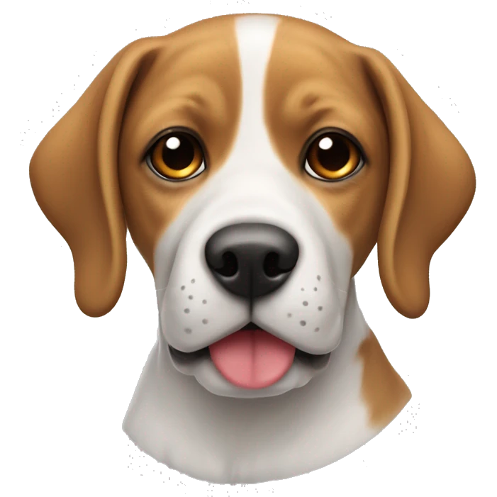 Dog mestizo beagle and labrador, with red face and ears, around the nose white and white stripe on the nose, around the eyes black emoji