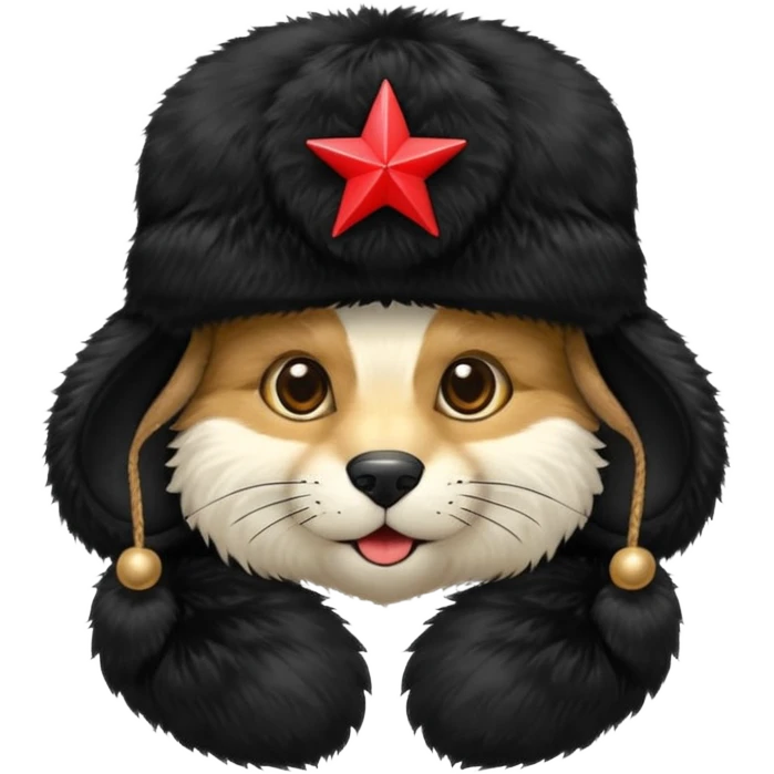 Black ushanka with a red star on it emoji
