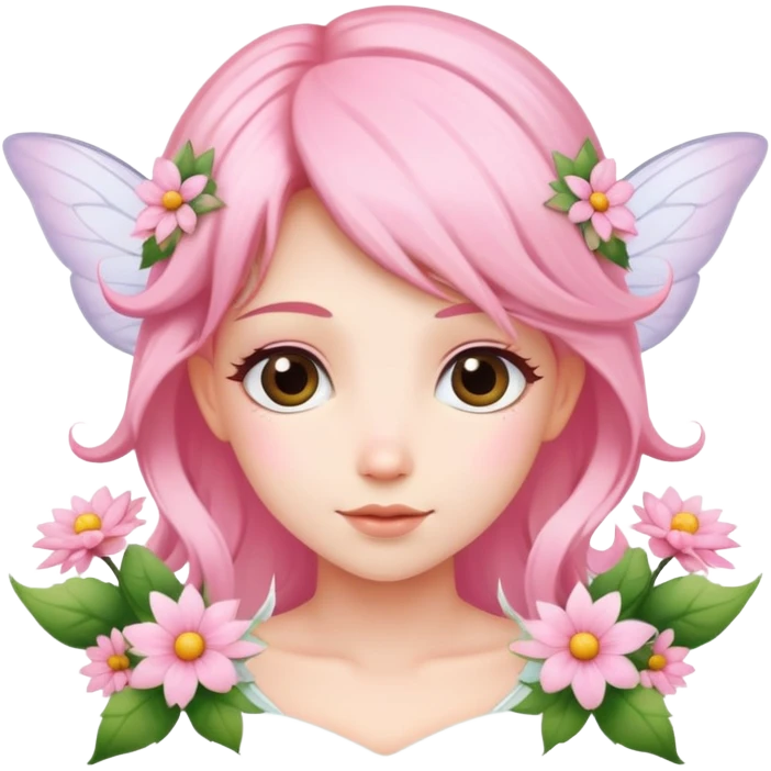 A light pink hair fairy with flowers emoji