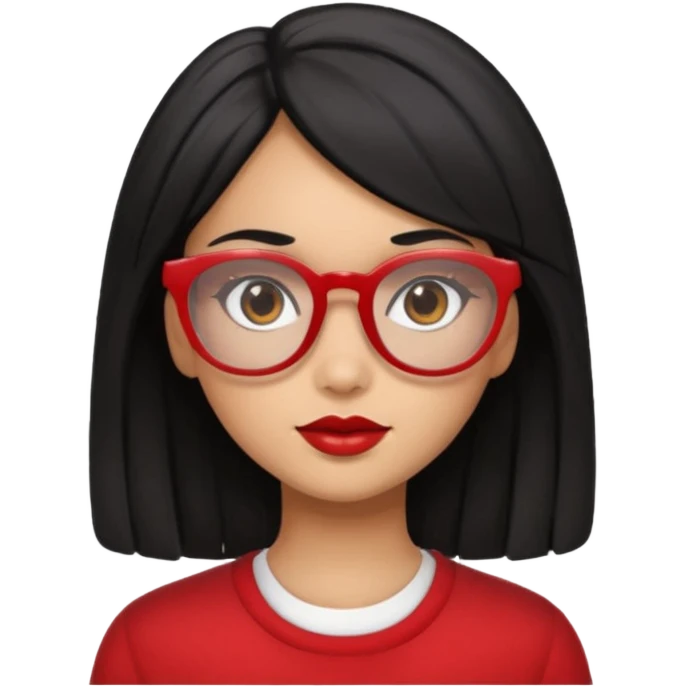 Morena girl with black hair in a pencil that creates a hun hairstyle. She has red glasses emoji