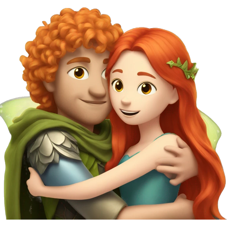 Fairy king hugs a red-haired girl emoji