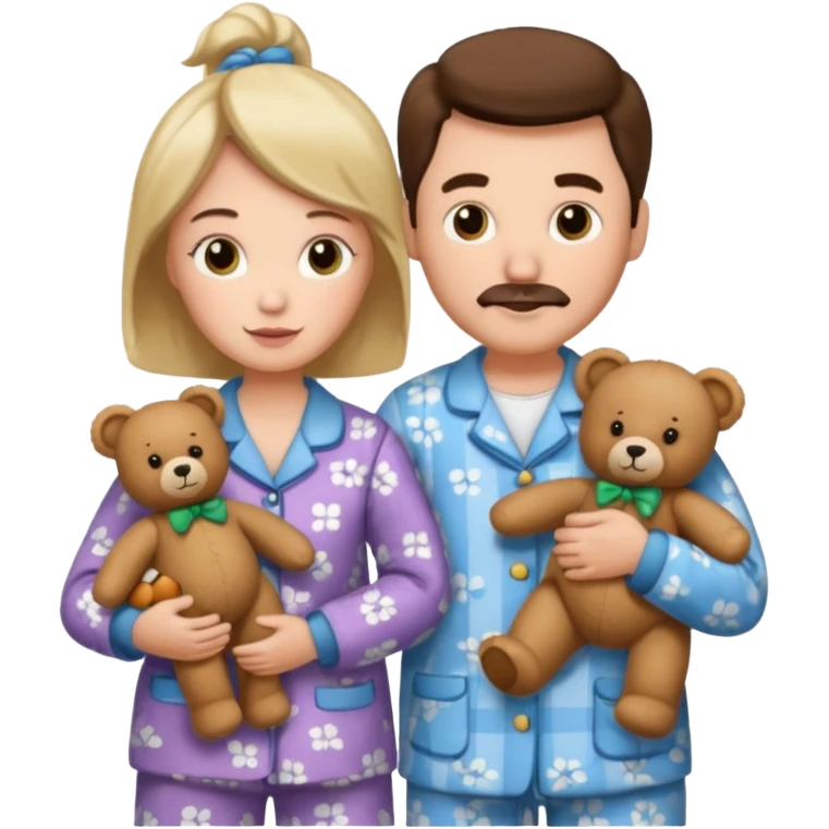 ma and pa kettle wearing pajamas and holding teddy bears emoji
