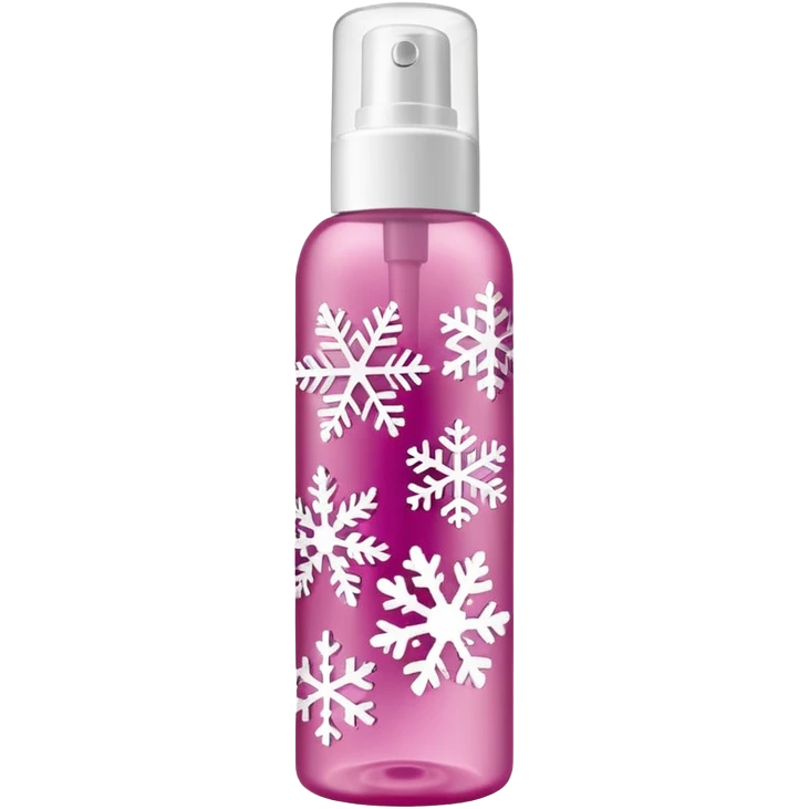 cynderical shaped pink body mist bottle with white snowflakes emoji