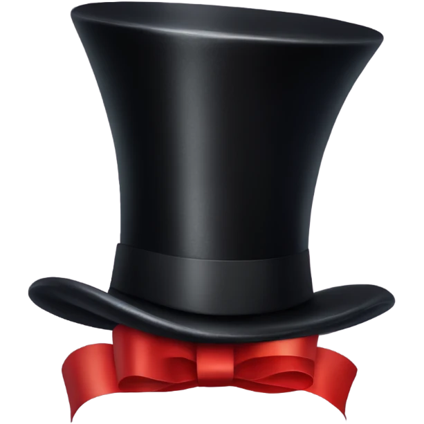 A black top hat displaying a red ribbon around the base. The ribbon forms a visible bow at the front, with the ends falling slightly over  emoji