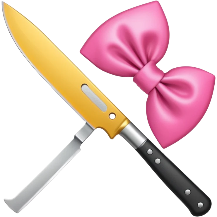Kitchen knife with a pink bow tied around the handle, emoji style, simple, flat vector, white background, only one object emoji