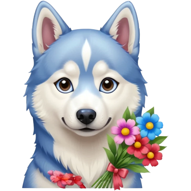 siberian husky dog holding flowers emoji