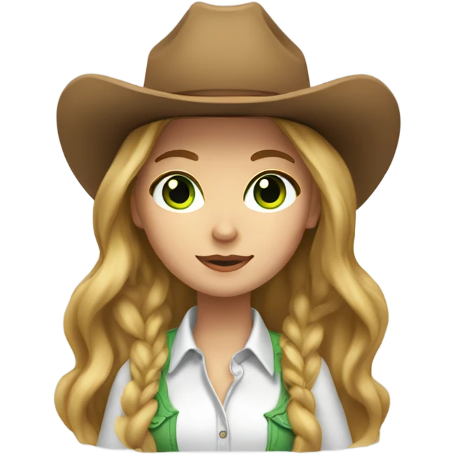 White cowgirl with long light brown hair with green eyes emoji