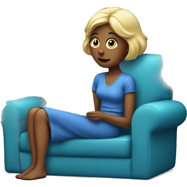 Lady watching tv on blue couch  emoji