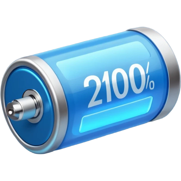 Blue battery with "200%" text on it emoji